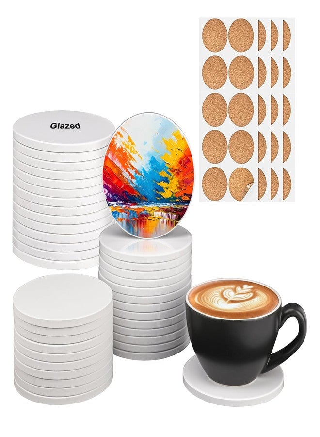 IHDYPPEW 40 Pack 4 inch Round Sublimation Ceramic Tiles for Crafts, Rotundity Sublimation Ceramic Coasters Tiles with Cork Backing Pad, Perfect for DIY Crafts and Sublimation Projects(Glazed) - Image 1